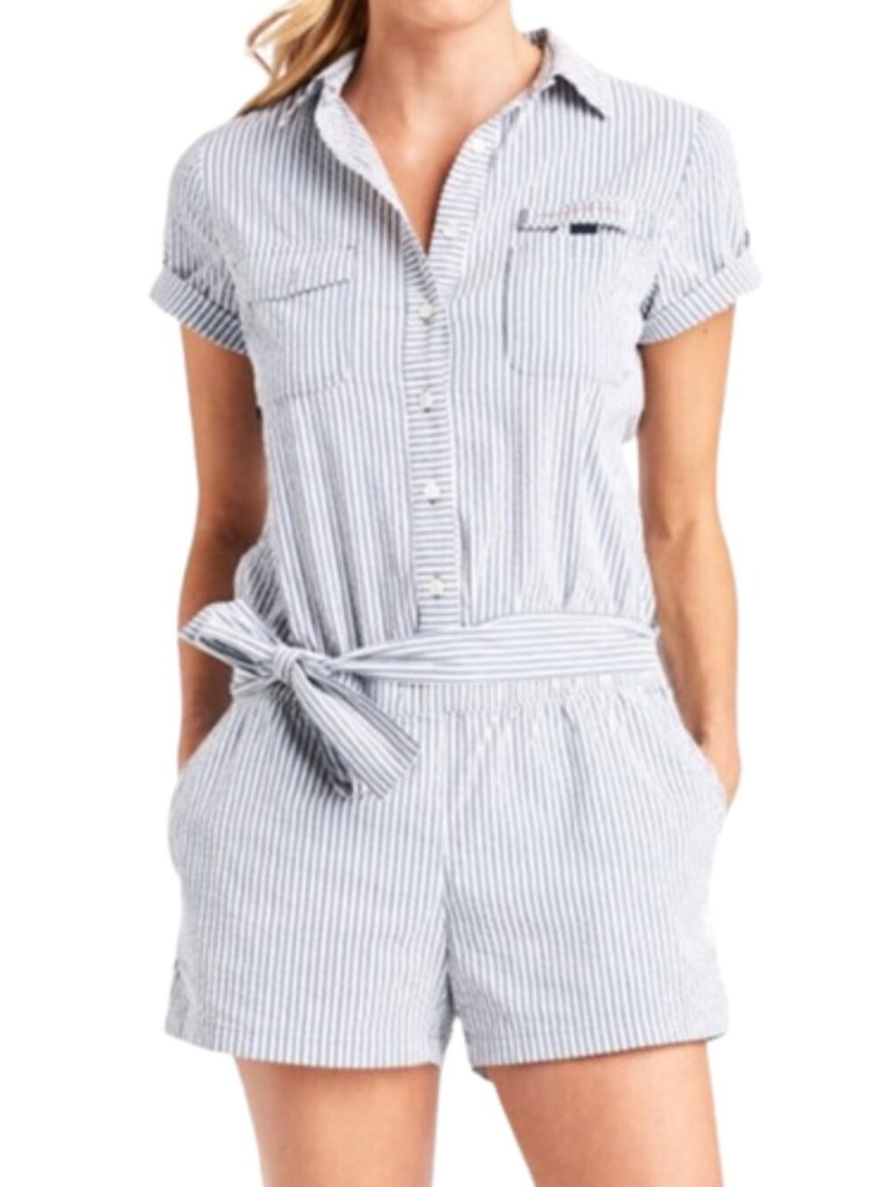 Vineyard Vines Striped Performance Romper Size 2 Blue White Belted Nautical